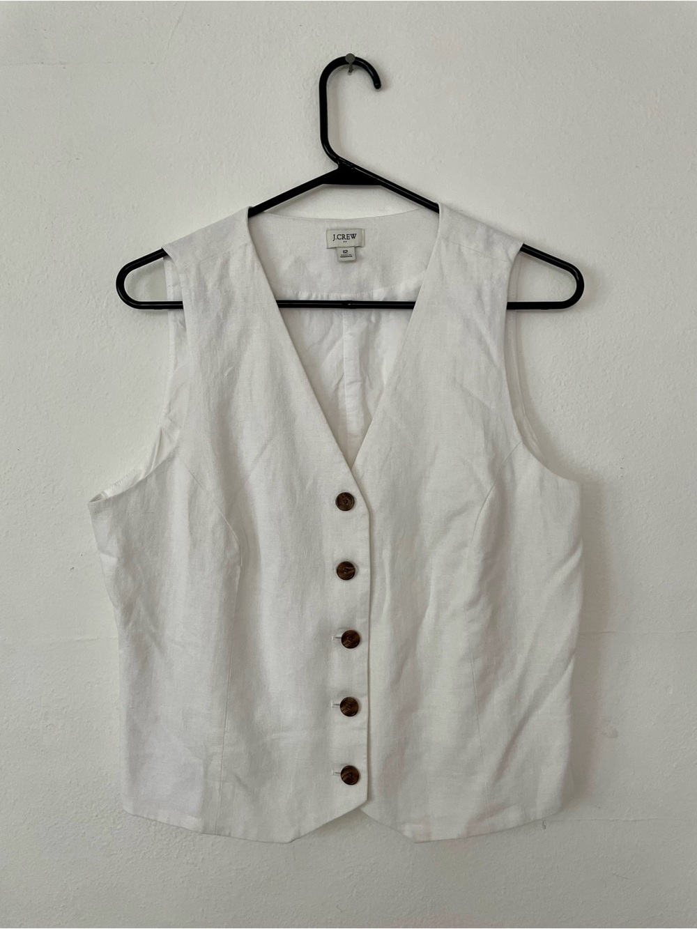 J. Crew White Linen-Blend Button Front Vest